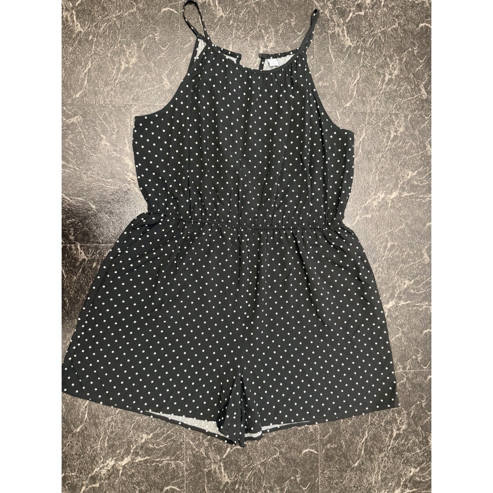 Old Navy Womens Polka Dot Sleeveless Romper Black White Size M Keyhole Pocket